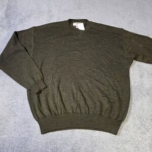 Byron Nelson Mens L Sweater Olive Green 100% Wool Eleven Straight Crewneck Knit